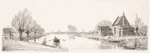 River Landscape with a wooden house, Elias Stark, 1887