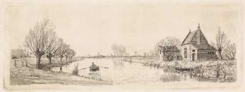 River Landscape with a wooden house, Elias Stark, 1887