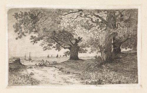Landscape with trees, beach and sea, Elias Stark, 1886