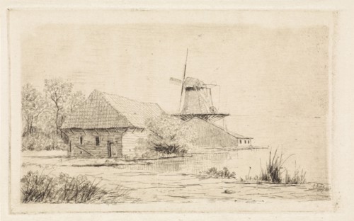 Barn and windmill on the water, Elias Stark, 1887