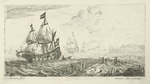 Ships before coast, print maker: Anonymous, Reinier Nooms attributed to, Pierre Drevet, 1650 - 1738