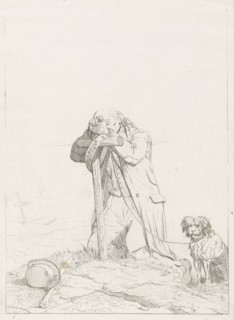 Beggar at a cemetery, Karel Frederik Bombled, 1832 - 1902
