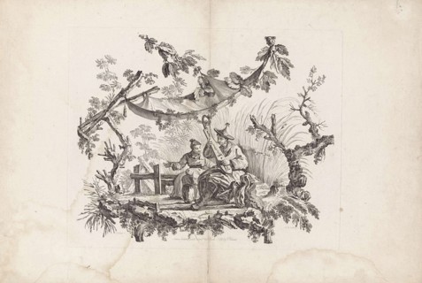 Chinese dwellings and figures. Suite of six prints. I. Pillement inv. F. A. Aveline sc. London by I