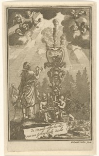 Woman in worship before a burning heart, Gerrit Lambrechtsz, Jacobus Verheyde I, 1715