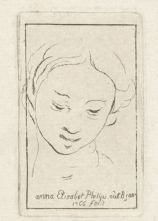 Self-portrait at the age of 8, print maker: Anna Elisabeth Philips, 1766