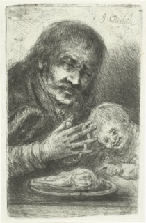 Man and child at the dinner table, Jan Chalon, 1790