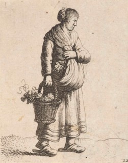 Woman with basket, print maker: Jan Gillisz. van Vliet, 1635