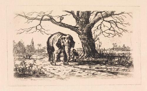 Dutch landscape with an elephant and supervisor, Elias Stark, 1886
