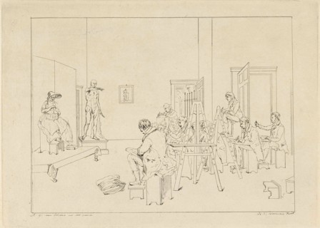 Drawing class, print maker: DaniÃ«l Batavus Voorman, Adrianus Gerardus van Schoone, 1805 - 1850