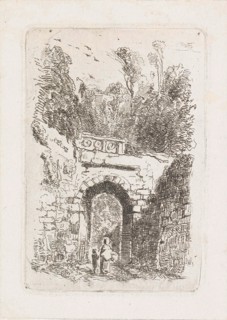 Woman with child at a gate, Maria Vos, 1834 - 1906