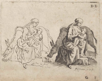 Lactating mother with a donkey, Paul van Somer (II), 1670 - 1697