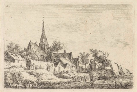 View of a village on the water, Anthonie Waterloo, Reinier & Josua Ottens, Pierre FranÃ§ois Basan,