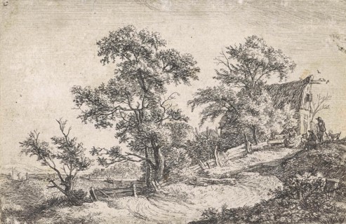 House on a path on a hill, Anthonie Waterloo, 1630-1663