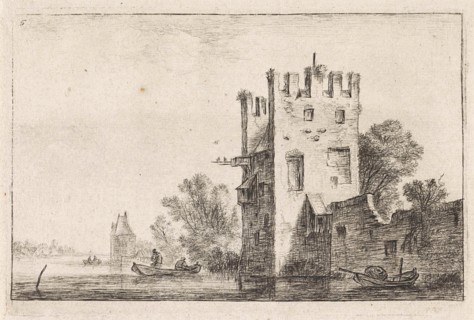 Square tower on the waterfront, Anthonie Waterloo, Justus Danckerts, Cornelis Danckerts (II), 1630