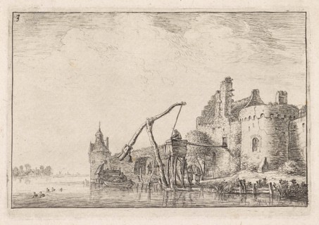 Walls seen from the water, print maker: Anthonie Waterloo, Cornelis Danckerts II, 1630 - 1663 and