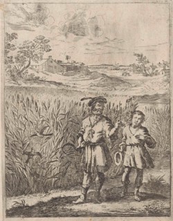 Fable of the lark and her boy, print maker: Dirk Stoop, John Ogilby, 1665