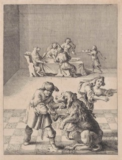 Fable of the lion, the ranger and his daughter, Dirk Stoop, John Ogilby, 1665