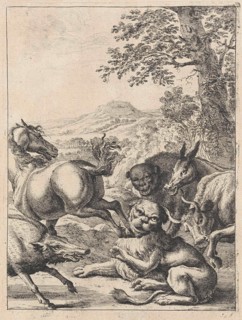 Fable of the old lion, Dirk Stoop, John Ogilby, 1665
