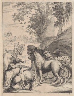 Fable of the lions and other animals, Dirk Stoop, Johannes Ogilby, 1665