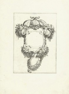 Cartouche with mask and cornucopias, Agostino Mitelli, print maker: Anonymous, after 1619 - before