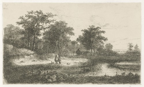 Two hunters, print maker: Hermanus Jan Hendrik van Rijkelijkhuysen, 1857