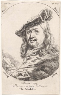 Portrait of Gerard Dou, print maker: Godfried Schalcken, 1660 - 1680