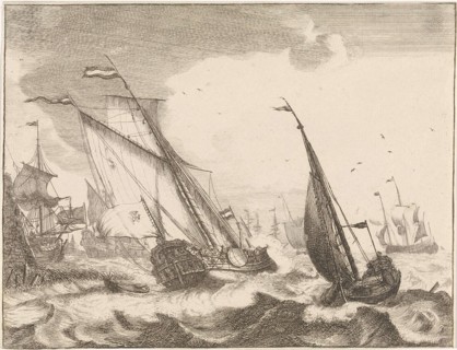 Ships at sea, Frederik Ottens, Ludolf Bakhuysen, 1717 - 1770