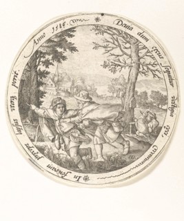 The blind leading the blind, print maker: Hendrick Goltzius, 1586