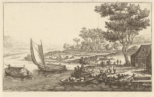 River Landscape with three boats, Jan van Almeloveen, 1662 - 1683