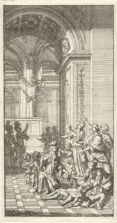 Women weep for two dying men in a palace, Christoffel Lubienitzki, 1704