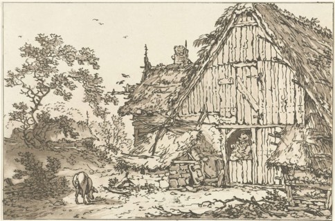 Farm with two men in the doorway, Hendrik Meijer, Timothy Sheldrake, 1789 - 1793