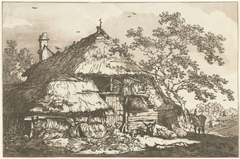 Farm in the yard with a cow, two sheep and a donkey, Hendrik Meijer, Timothy Sheldrake, 1789 - 1793