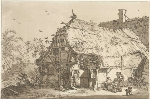 Farm with a family in the yard, print maker: Hendrik Meijer, print maker: Timothy Sheldrake, 1789 -