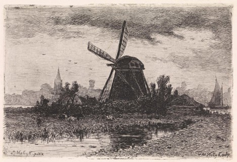 Landscape with mill, print maker: Jan Vrolijk, Adrianus Vrolijk, 1860 - 1894