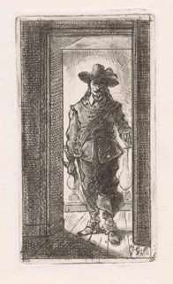 Man in seventeenth century dress, standing in a doorway, Jan Gerard Smits, 1838 - in or before 1885