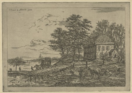 Crossing the Lek in the spring in Beusichem, The Netherlands, in the yard at the ferry house is a