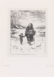 Wood gatherers with a crying child, Elchanon Verveer, Maurits Verveer, 1827-1913