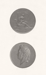 The front and back of a coin to commemorate the 25th anniversary of king William I, the portrait of