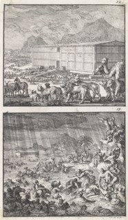 Noah loads all the animals in the Ark, The Flood, Jan Luyken, 1698
