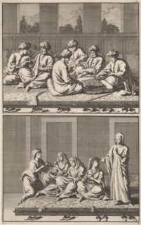 Company of six smoking and chess-playing Turks, Company of coffee drinking four women and a slave,