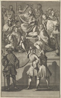 Receipt of Cornelis de Bruyn as a new member of the Bentvueghels, 1674, Caspar Luyken, 1698