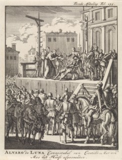 Ãlvaro de Luna y Jarana, Constable of Castile, is a knife cut off the head, 1453, Jan Luyken, 1698