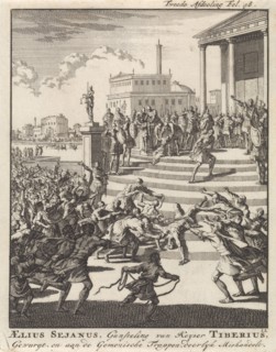 Sejanus, prefect under the emperor Tiberius, is beaten and strangled, 31 BC, Jan Luyken, Jan Claesz