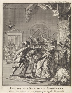 James I of Scotland is killed by traitors cruelly, 1437, Jan Luyken, Jan Claesz ten Hoorn, 1698