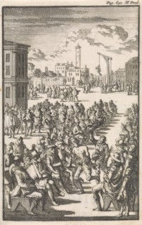 Barbier Philippo Martioli tortured in front of his peers, Jan Luyken, Janssonius van Waesberge,