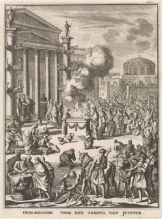 Sacrificial Ceremony before the Temple of Jupiter in Rome, Italy, Jan Luyken, FranÃ§ois Halma,