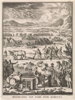 Romulus founding Rome, Jan Luyken, FranÃ§ois Halma, Willem van de Water, 1697