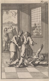 Mahomed falls into raptures at the feet of his wife Kadiga, Caspar Luyken, Timotheus ten Hoorn,