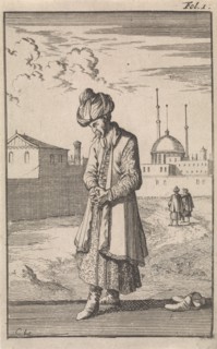 A standing Turk in prayer, Caspar Luyken, Timotheus ten Hoorn, 1696