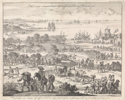 Protestants flee from France after the revocation of the Edict of Nantes, 1685-1686, Jan Luyken,